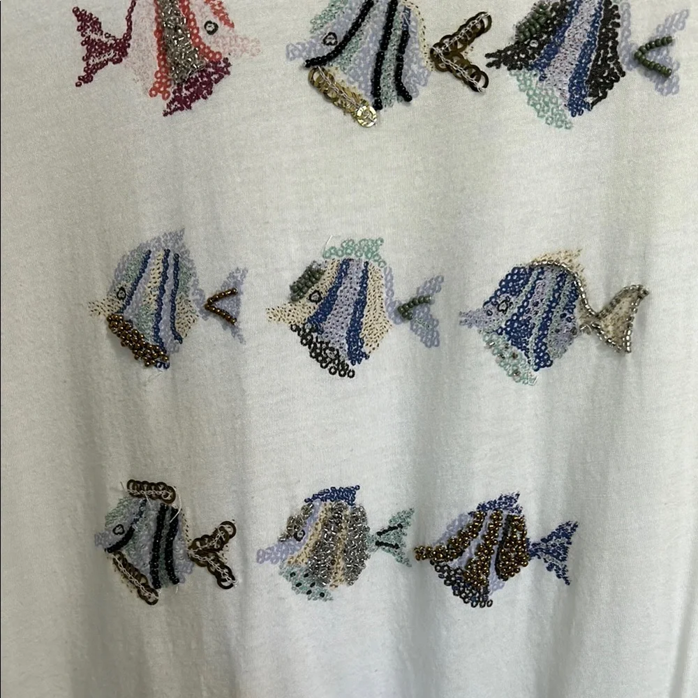 LOFT Pink and White Fish Print Top
